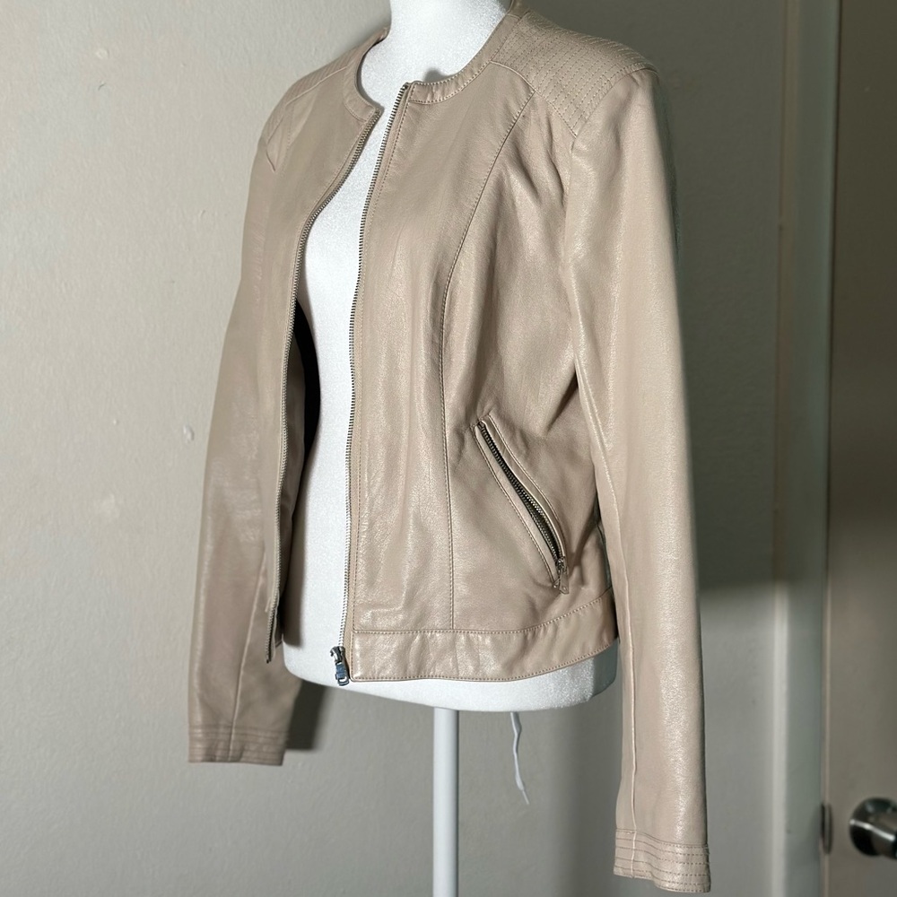 Tan Faux leather jacket with pocket